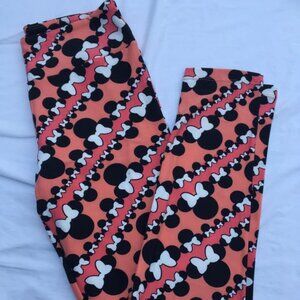 Disney OS One Size Leggings LulaRoe Minnie Mouse Bow Chevron Stripes Pink Peach